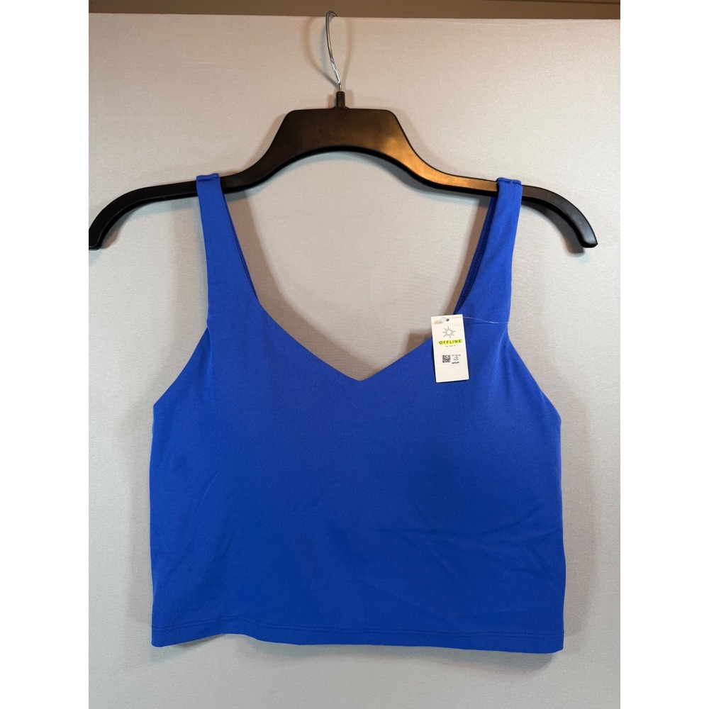 OFFLINE by Aerie Real Me V-Neck Cropped Tank Top Blue Medium NWT - Picture 1 of 5